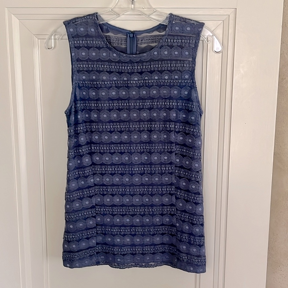 Sleeveless Navy Lace Overlay Top